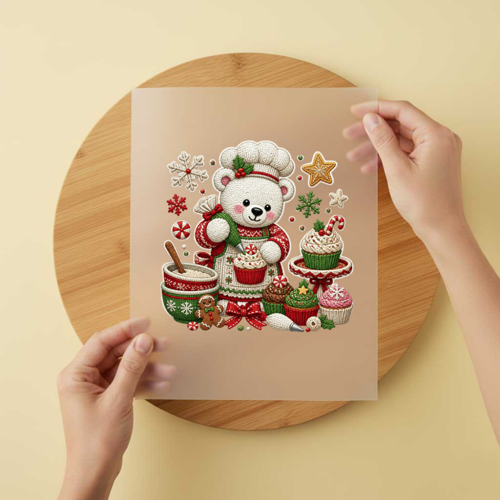 Bügelbild/Sticker Christmas Eisbär Bäckerei Gestrickt