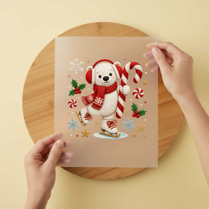 Bügelbild/Sticker Christmas Eisbär Gestrickt – DTF Bügelbild und UV DTF Sticker