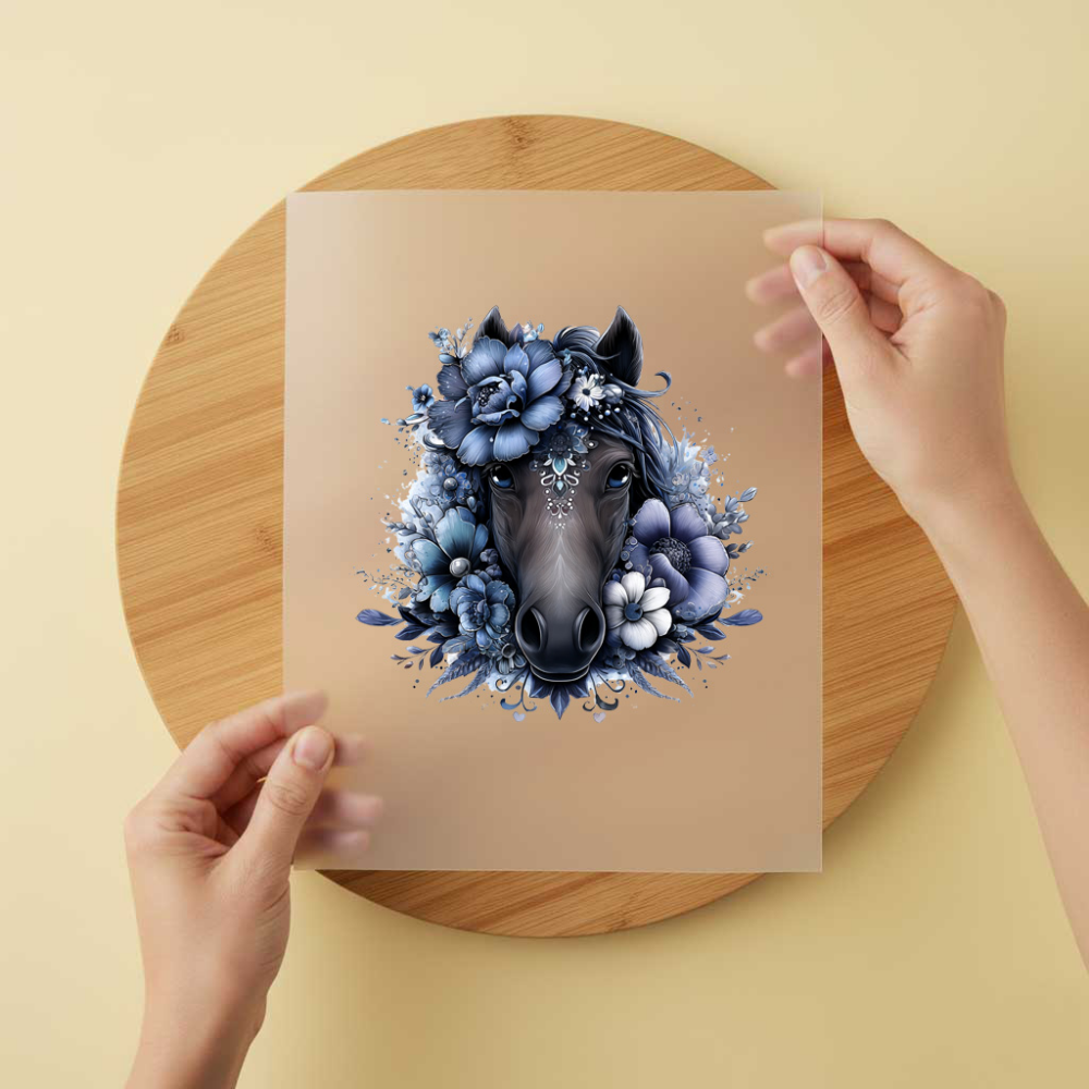 Bügelbild/Sticker Pferd Blau Flowertime 1