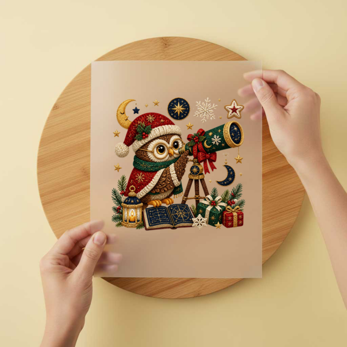Bügelbild/Sticker Christmas Eule Gestrickt – DTF Bügelbild und UV DTF Sticker