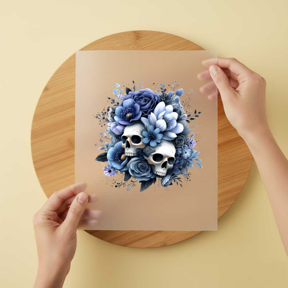 Bügelbild/Sticker Skull Boquette Blau