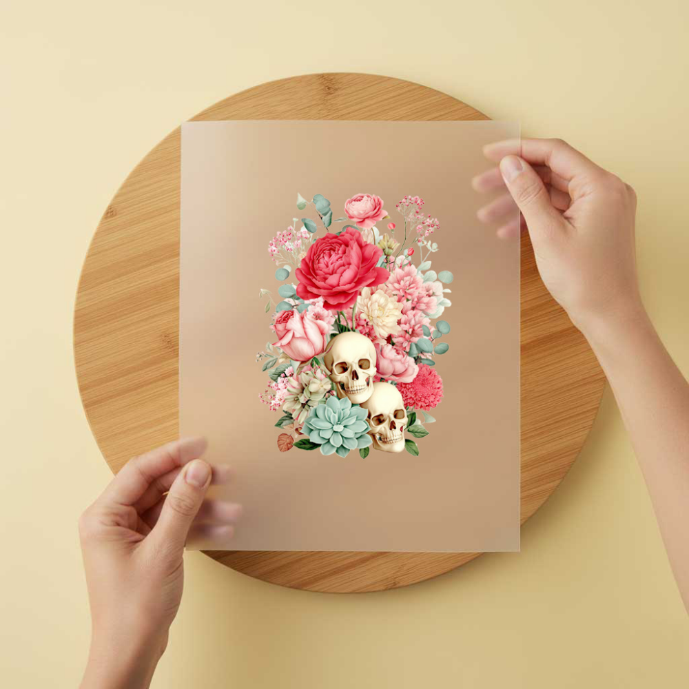 Bügelbild/Sticker Skull Boquette Rosa