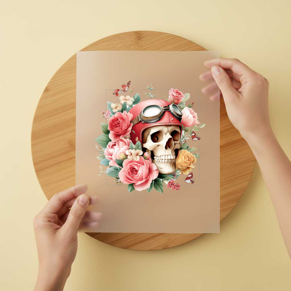 Bügelbild/Sticker Skull Helm Flower