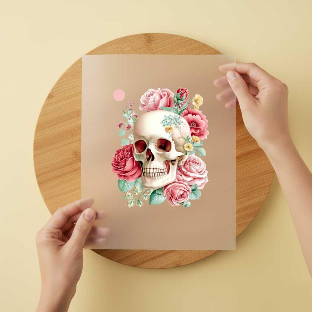 Bügelbild/Sticker Skullkopf Rosa Flower