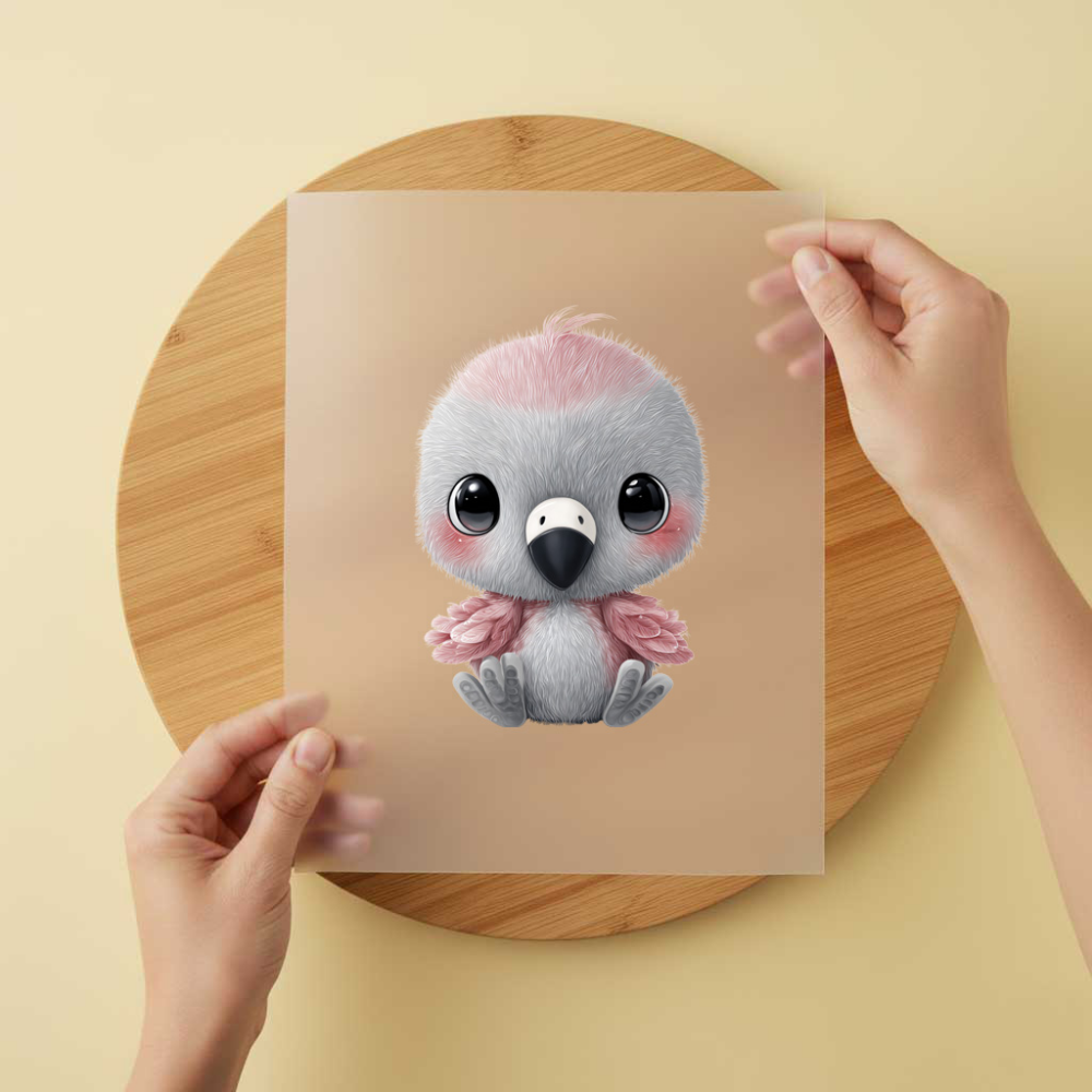 Bügelbild/Sticker Vogel Baby Grau/Rosa
