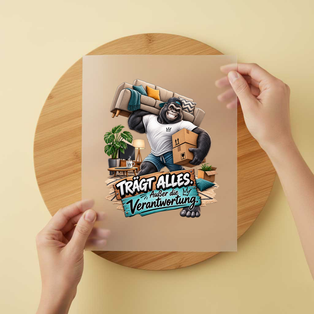Bügelbild/Sticker Kopfkino - Gorilla Verantwortung – DTF Bügelbild und UV DTF Sticker