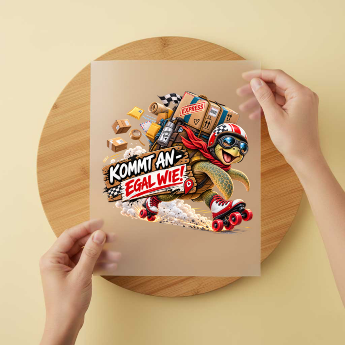 Bügelbild/Sticker Kopfkino - Schildkröte Express Bügelbild/Sticker Kopfkino - Schildkröte Express – DTF Bügelbild und UV DTF Sticker