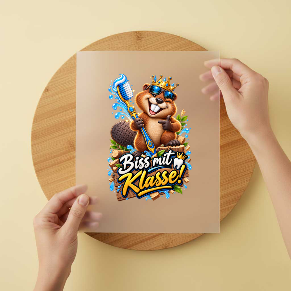 Bügelbild/Sticker Kopfkino - Biber Biss mit Klasse – DTF Bügelbild und UV DTF Sticker