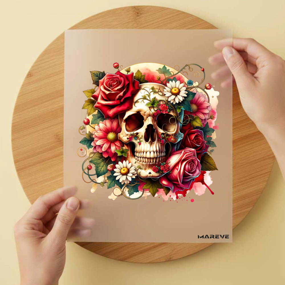 Bügelbild/Sticker Skull - Gänseblümchen – DTF Bügelbild und UV DTF Sticker