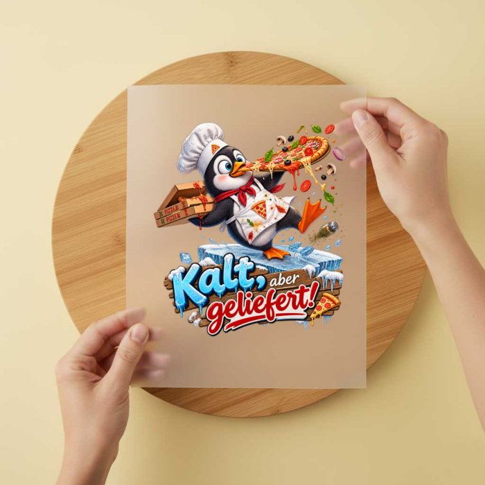Bügelbild/Sticker Kopfkino - Pinguin Kalt geliefert – DTF Bügelbild und UV DTF Sticker