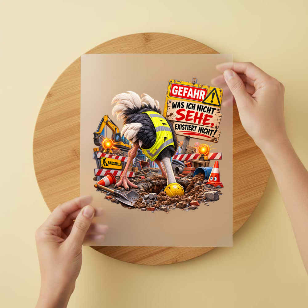 Bügelbild/Sticker Kopfkino - Strauß Gefahr – DTF Bügelbild und UV DTF Sticker