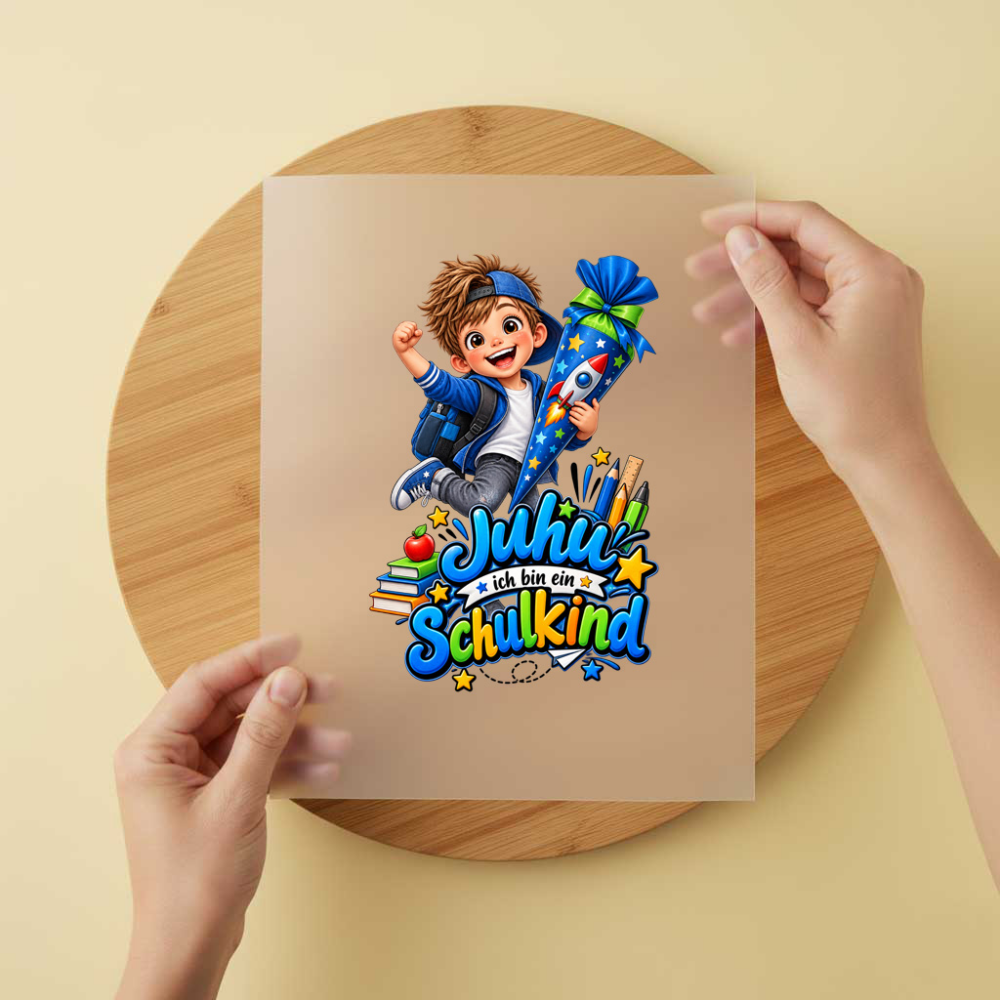 Bügelbild/Sticker Kopfkino - Junge Juhu Schulkind – DTF Bügelbild und UV DTF Sticker