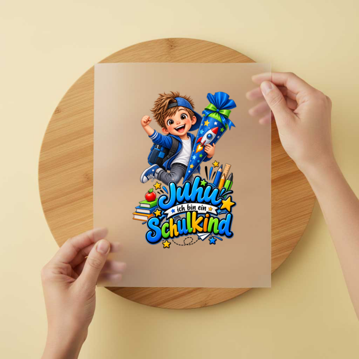 Bügelbild/Sticker Kopfkino - Junge Juhu Schulkind – DTF Bügelbild und UV DTF Sticker