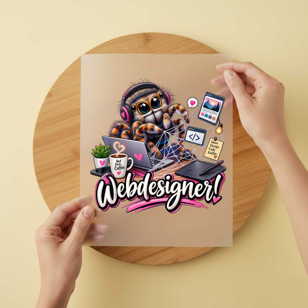 Bügelbild/Sticker Kopfkino - Spinne Webdesigner – DTF Bügelbild und UV DTF Sticker