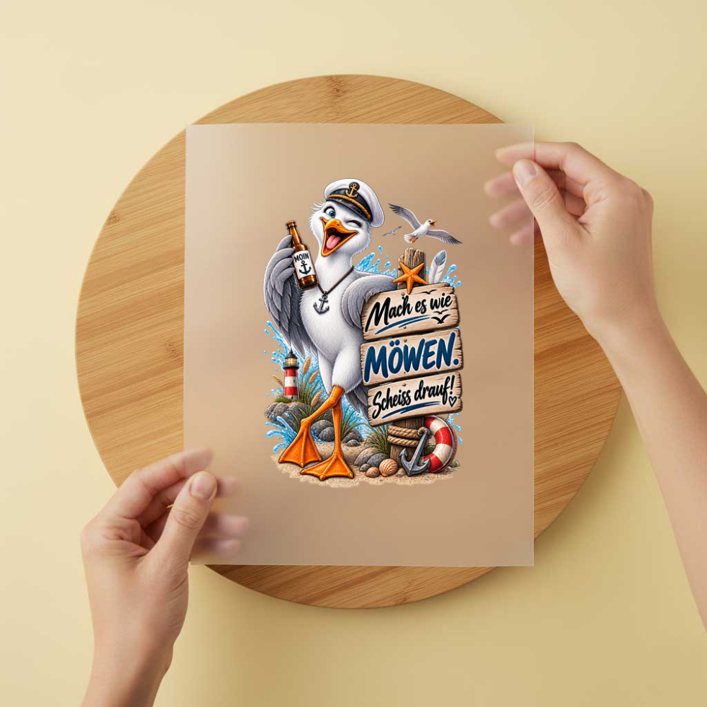 Bügelbild/Sticker Möwe - Scheiss drauf – DTF Bügelbild und UV DTF Sticker