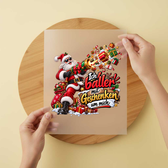 Bügelbild/Sticker Weihnachtsmann Ich baller – DTF Bügelbild und UV DTF Sticker