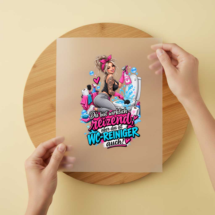 Bügelbild/Sticker Frau WC Reiniger – DTF Bügelbild und UV DTF Sticker