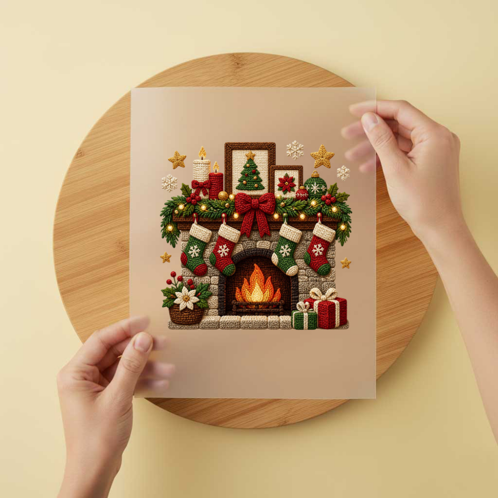 Bügelbild/Sticker Christmas Kamin Gestrickt