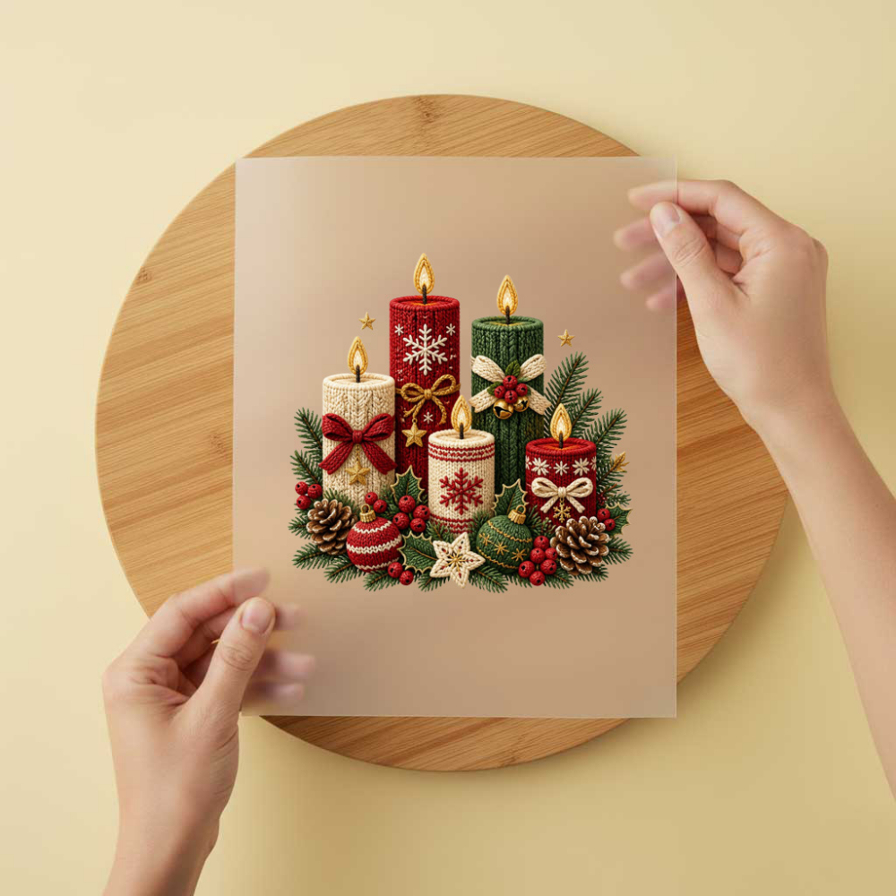 Bügelbild/Sticker Christmas Kerzen Gestrickt