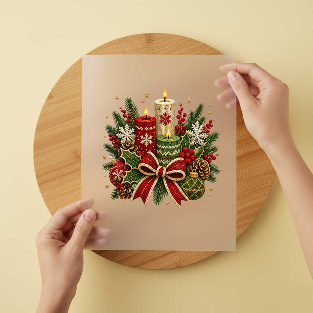 Bügelbild/Sticker Christmas Kranz 3erKerzen Gestrickt