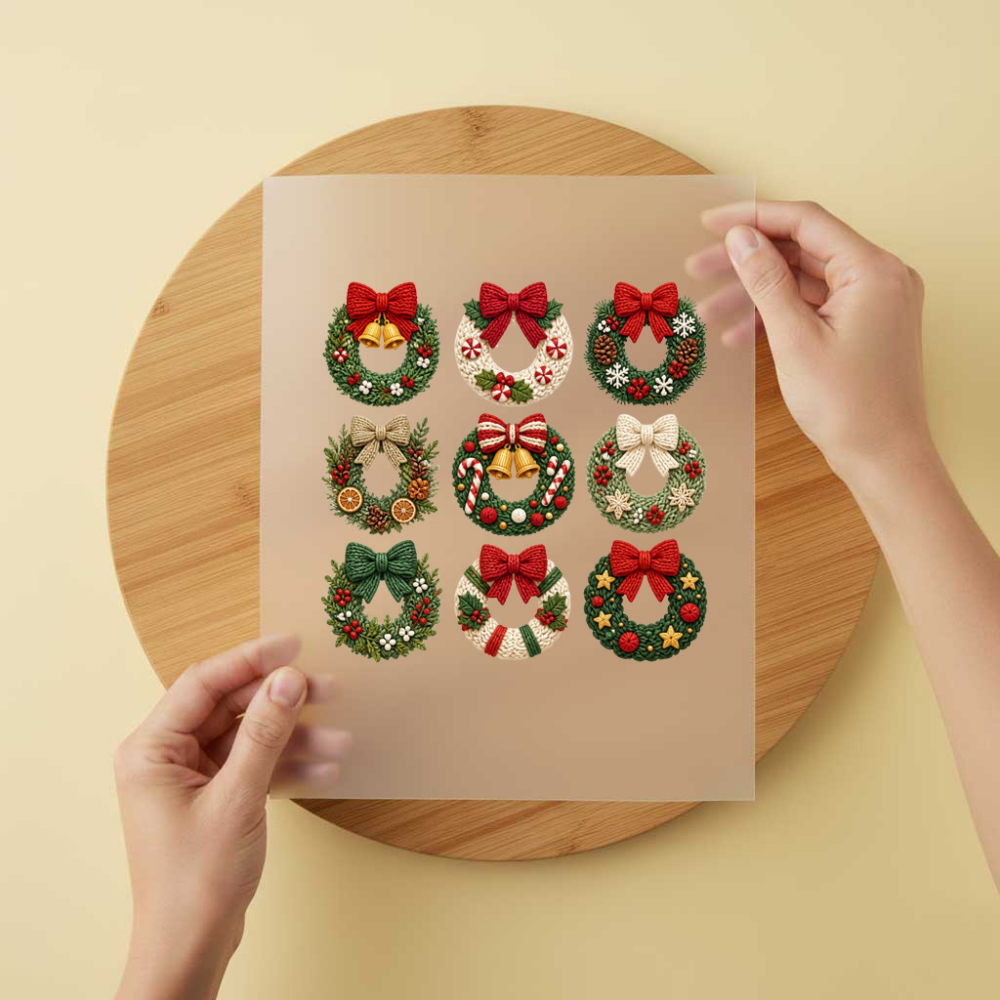 Bügelbild/Sticker Christmas Kränze Set Gestrickt