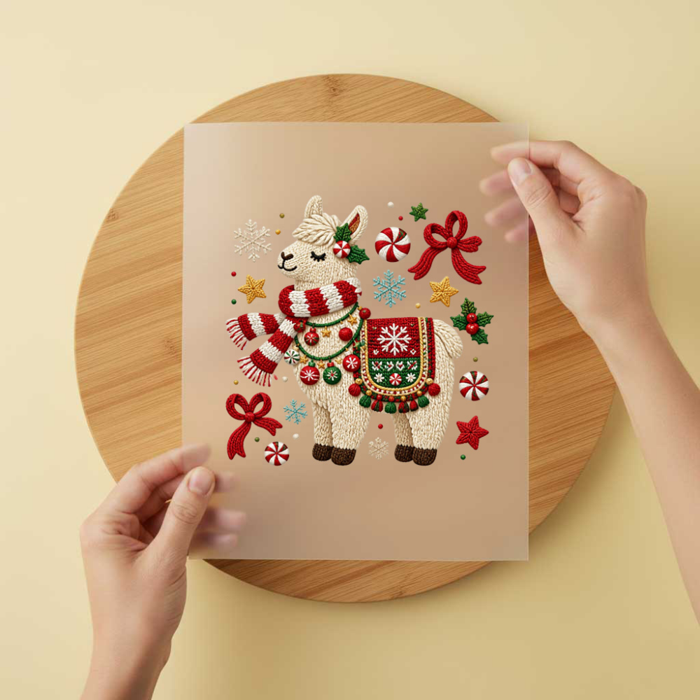 Bügelbild/Sticker Christmas Lama Deko Gestrickt