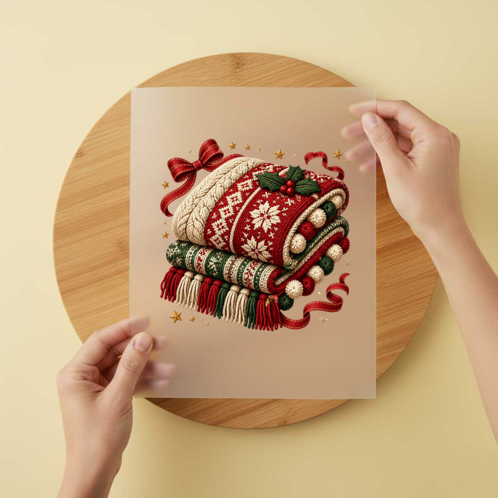 Bügelbild/Sticker Christmas Schal Rot/Weiß/Grün Gestrickt